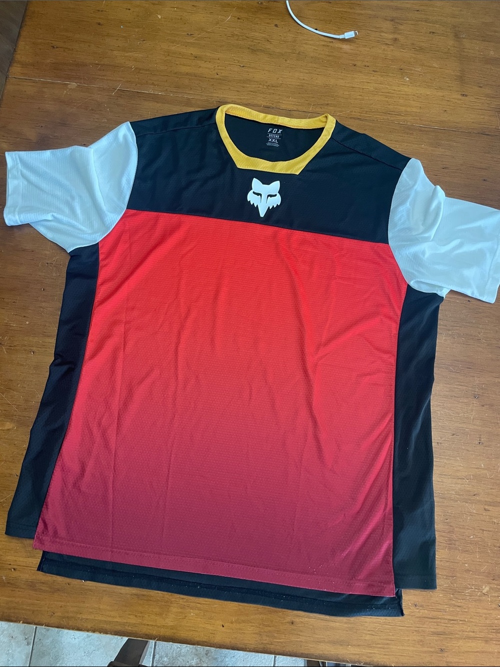 Fox Black and Red Gradient Short Sleeve Jersey with White Sleeves XXL